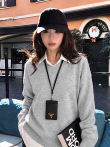 Y6Y Grey V-Neck Long Sleeve Women's 2026 New Autumn Slouchy Loose Knit Sweater - Grey - View 6
