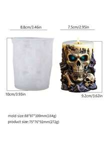 Skull Cylinder Candle Silicone Mold, Gothic Style Home Bedroom Desktop Decor, Suitable For Resin, Epoxy Casting Mold, Plaster And Concrete Ornaments - Holiday Handmade Gift - White - View 5