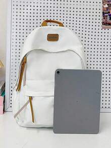 1pc Multi-Color Solid College Style Backpack, Multi-Pocket Large Capacity Lightweight Student School Bag, Convenient For Organizing Books, Stationery And Daily Essentials, Suitable For Campus Learning, Commuting, Short Trips And Outdoor Leisure, Reduces Clutter And Carrying Burden, Back To School, Birthday And Christmas Gift - Multicolor - View 6