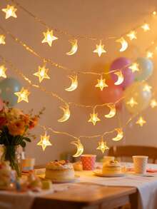 1pc 20/40LED,3/6m Star & Moon Battery Operated String Lights (Batteries Not Included), Fairy Tale Lights For Room Decor, Birthday Party, Wedding, Gift, All Seasons - Stars and Moon - View 5