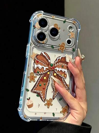 Phone Case - 1pc Christmas Gingerbread Man Bow High Transparency Phone Case, Compatible With IPhone 11 12 13 14 15 16 17 18 Pro Pro Max Series, Thickened Corners Airbag Anti-Drop