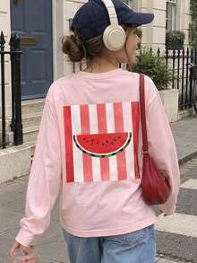 Tween Girl 1pc Printed Long Sleeve T-Shirt, Suitable For Tween Girls' Autumn/Winter Top, Young Student Children's Clothing, Suitable For Outerwear And Layering - Pink - View 5