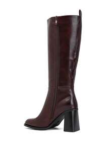 Smooth Faux Leather Block Heel Knee-High Boots – - Burgundy - View 3