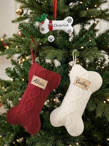 1/2pcs Personalized Pet Christmas Stocking Dog Bone Ornament Set, Custom Pet Christmas Stocking, Holiday Decor Stocking, Festive Tree Hanging For Dog Owners, Unique Xmas Gift For Pet Lover - Multicolor - View 2