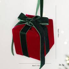 Velvet Christmas Gift Box Ornament, Red And Green Bow Christmas Tree Hanging Decor, Holiday Decoration - Multicolor - View 6