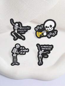 Funny Skeleton Enamel Pins Set, Cute Dancing Skull Brooch With Slogan, Metal Badge For Backpack Clothing Decor Gift - Multicolor - View 6
