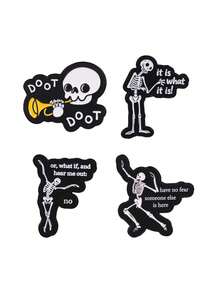 Funny Skeleton Enamel Pins Set, Cute Dancing Skull Brooch With Slogan, Metal Badge For Backpack Clothing Decor Gift - Multicolor - View 13