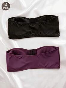 2pcs Women's Front Closure Wireless Support Bra, Summer Bandeau Lingerie, Soft & Comfortable Underwear - Multicolor - View 4