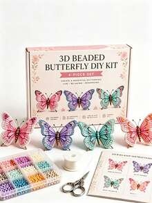 1 Set Butterfly Beaded Jewelry Kit - DIY Handmade Beaded Materials, Exquisite 3D Beaded Animal Handmade Kit, One Set Includes Four Different Colors And Styles, Includes English Instructions And Complete Material Package, DIY Semi-Finished Decorative Accessories Kit - Multicolor - View 1
