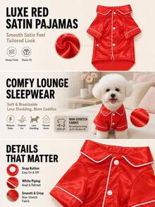 Red Breathable Comfortable Satin Pet Pajamas, Non-Stretch Fabric, Suitable For Teddy And Other Small Dogs For Indoor Wear All Seasons. Note: This Style Runs Small, Please Choose 1-2 Sizes Larger, Other Dog Breeds Please Purchase With Caution - Red - View 3