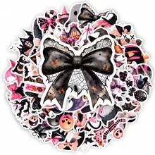 50pcs Pink & Black Halloween Cartoon Stickers, Cute Cartoon Stickers For Water Bottle, Luggage Decoration - 50pcs Pink & Black Halloween Stickers - View 5