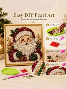 Shiny Pearl Bead DIY Diamond Painting Craft Kit, Vintage Country Christmas Style, Multiple Pattern Options, Ideal Christmas Gift For Living Room, Bedroom And Indoor Decor. Both A Stress-Relieving Craft Activity And A Perfect Home Wall Decoration For Autumn/Winter And Christmas Season - A - View 4