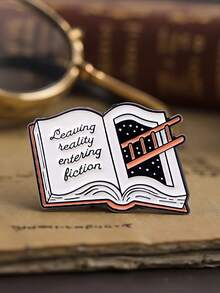 1pc Literary Book Lover Style Zinc Alloy Enamel Starry Sky Book Page Quote Brooch, Women's Daily Backpack & Jacket Decoration Gift - Multicolor - View 7