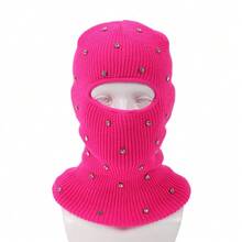OBOVAY 1pc Women's Y2K Rhinestone Balaclava Hat, Unisex One-Hole Knitted Head Cover, Fashionable Face Mask Cap, Suitable For Daily Streetwear And Party - Single-hole Head Cover - View 27