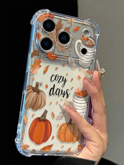 1pc Autumn Halloween Style - Pumpkin Maple Leaf Coffee Pattern, Anti-Slip Comfortable, Effectively Protects Phone From Bumps And Drops Phone Case, Compatible With IPhone 11/12/13/14/15/16/16promax Comfortable Soft Shell Phone Case, Compatible With IPhone 17/17pro/17promax/Air High Definition Transparent Phone Case, Compatible With IPhone 18pro 18promax Latest Apple 18 Series Phone Case, Cover, Four-Corner Airbag Anti-Drop Anti-Shock Phone Case