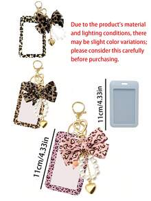Leopard Print Bow Badge Lanyard, Pearl Heart Keychain Card Holder, Suitable For Women's Office And School Use, Ideal Gift For Back To School Or Back To Work - Multicolor - View 11