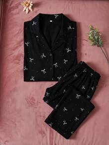 Joivida 2pcs Women Loose Comfortable Breathable Long Sleeve Top And Long Pants Pajama Set - Black - View 7
