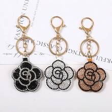 New Creative Diamond Encrusted Leather Camellia Keychain Fashion Versatile Bag Pendant Keychain Small Gift Wholesale - Multicolor - View 5