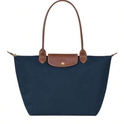 Longchamp Long Cham Bag, Large Tote Bag For Women, Blue, Fashionable Foldable Style, Elegant Plain Design, Versatile Bag For Work, Travel And Everyday Use