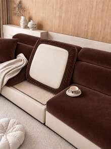 1pc Solid Color Silver Fox Fur Sofa Cover, High Elasticity Removable & Washable All-Season Sofa Slipcover, Suitable For Patio, Garden, Poolside And Multiple Occasions, Single Piece Non-Set Sofa Protector - Coffee Brown - View 6