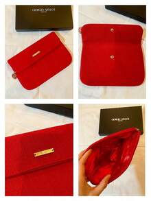 Armani Red Makeup Bag, Embossed Logo, Zipper Closure, Large Capacity Travel Cosmetic Organizer With Handle, Women's Beauty Storage Gift - Red Bag 2 - View 5