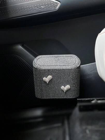 Strass Herz Auto Mülleimer, kreativer glänzender Auto Seitentür Mülleimer, ABS Material Auto Dekorationszubehör für Frauen.