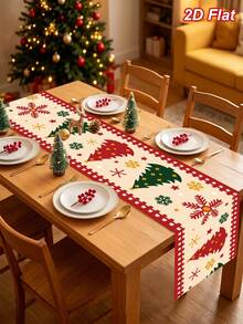1件裝紅綠聖誕樹與雪花圖案聖誕桌巾，180*35cm 聚酯纖維聖誕桌布，桌布，聖誕快樂，聖誕裝飾，聖誕裝飾，聖誕裝飾，聖誕餐桌裝飾，廚房餐桌裝飾，節日派對裝飾，冬季家居裝飾，室內外通用 - 彩色 - 查看 5