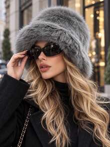 1 pieza Sombrero de cubo de mujer estilo Y2K esponjoso y grueso de piel, adecuado para días extremadamente fríos, actividades al aire libre en la nieve, uso diario, cálido en invierno - Rosa Fucsia - Ver 18