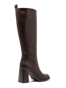 Smooth Faux Leather Block Heel Knee-High Boots – - Brown - View 5