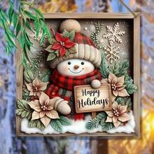 1pc Christmas Wooden Snowman Scene Decoration, Porch Window Hanging Ornament, Suitable For Home And Living Room Holiday Decor, Christmas Gift, 2D Flat - Hanging Ornament - View 1