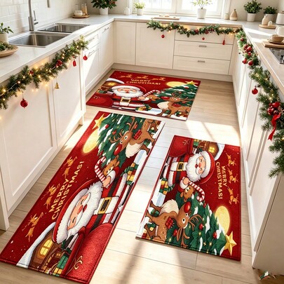 1pc Soft Faux Cashmere Material Floor Mat, Christmas Cartoon Fun Pattern Rug, Suitable For Kitchen, Bathroom, Entrance, Bedroom Doorway, Holiday Atmosphere Decoration Foot Mat, Multi-Scenario Use Anti-Slip Floor Mat, Room Decor, Holiday Gift