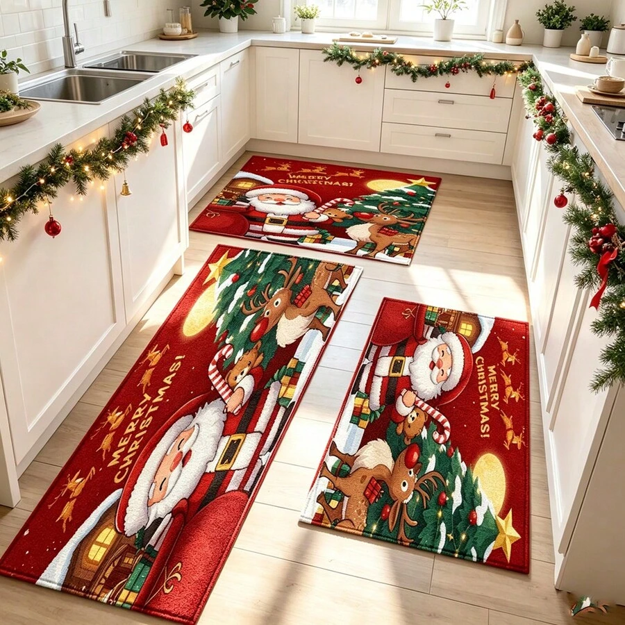 1 buah Keset Lantai Bahan Kasmir Imitasi Lembut, Karpet Motif Kartun Natal yang Menyenangkan, Cocok untuk Dapur, Kamar Mandi, Pintu Masuk, Ambang Pintu Kamar Tidur, Keset Kaki Dekorasi Suasana Liburan, Keset Lantai Anti Selip Serbaguna, Dekorasi Ruangan, Hadiah Liburan - MultiWarna - View 1