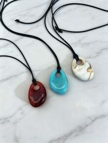 1pc Resin Water Drop Pendant Long Necklace With Adjustable Black Wax Cord And Marble Pattern Pendant, Sweater Chain Suitable For Women's Daily Wear - Multicolor - View 4