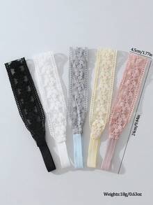 5件組時尚女款蕾絲花卉刺繡圖案柔軟防滑髮箍，彈性瑜伽運動髮飾，適合日常穿搭與多種場合 - 彩色 - 查看 4