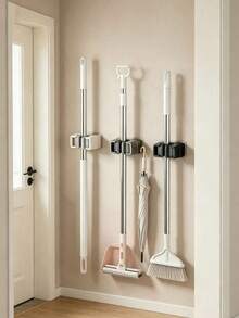 1pc No-Drill Mop Hook, Self-Adhesive Broom Holder, Wall-Mounted Cleaning Tool Storage Rack, Suitable For Bathroom, Kitchen, Balcony, Bathroom Decor, Room Decor, Living Room Decor, Bathroom Accessories, Storage Organizer - Multicolor - View 6