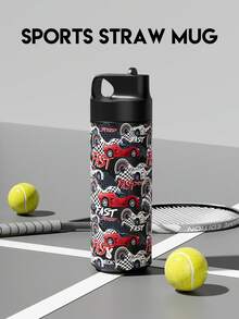 Meoky 19oz Black & Red Racing Cartoon Print Stainless Steel Water Bottle With Loop Lid, Portable Water Bottle - Black and Red Racing - View 2