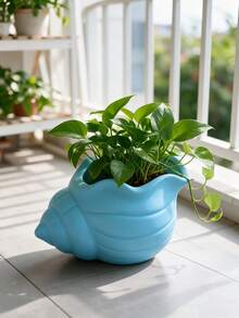 Creative Conch Shell Shaped Flower Pot, Macaron Multicolor Matte Texture, Suitable For Succulents, Pothos, Pennywort And Other Green Plants, Balcony Window Sill Desktop Planter, Ocean Style Cute Decoration, Artistic Home Decor Ornament - Multicolor - View 11