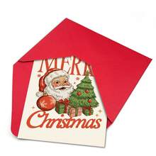 1pc Vintage Santa Claus Theme Christmas Greeting Card Holiday Blessing Message Card Christmas Cards - Christmas Card - View 6