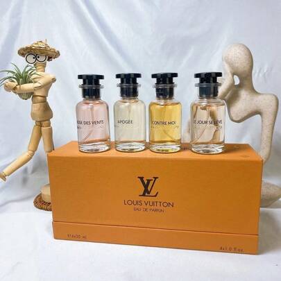 Louis Vuitton LV 4‑Piece Women EDP Perfume Set 4x30ml, Rose Des Vents, Le Jour Se Lève, Contre Moi, Apogée Luxury Fragrance Kit With Gift Box