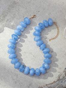 1pc Women's Fashion Minimalist Dopamine Candy Color Exaggerated Beaded Necklace, Versatile For Daily Wear (Random Gradient Color, Random Tail Drop) - Baby Blue - View 3