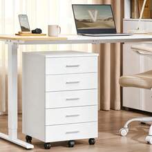 VASAGLE Archivador móvil con Ruedas, Soporte para Impresora con 5 cajones, rieles deslizantes sin Herramientas, para Estudio, Oficina en casa, Blanco Nube - Blanco - Ver 1