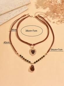2pcs/Set Vintage Marrone Color Brown Velvet Rope Necklace With Brown Baroque And Heart Pendant, Fashionable Versatile Women's Neck Jewelry Suitable For Daily Casual, Dating, Vacation And Party Wear - Multicolor - View 4