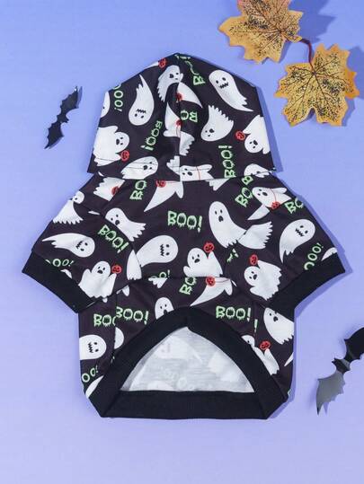 LUCKIE PAW 1pc Halloween Ghost Funny Pattern Pet Sweatshirt, Physical Anti-Flea, Reduce Shedding, Warm And Breathable Dog Vest, Suitable For Small And Large Dogs And Cats, Indoor And Outdoor