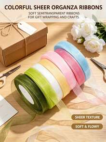 1pc Soft Touch Yarn Snowflake Chiffon Wide Bouquet Ribbon, Ins Style Transparent Mesh, Floral Cake Gift Box Packaging Decoration, Suitable For Bow Hair Accessory Making, Bouquet Binding, Gift Box Packaging, Chair Back Decoration - Multicolor - View 4