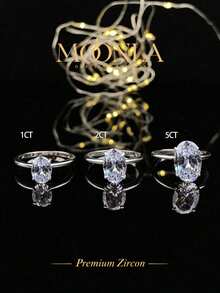1pc Elegant 1ct-8ct 4-Prong Set Unique Oval Zirconia Ring, Single Diamond Engagement Ring, Women's Jewelry Gift, Engagement Gift - Silver - View 10