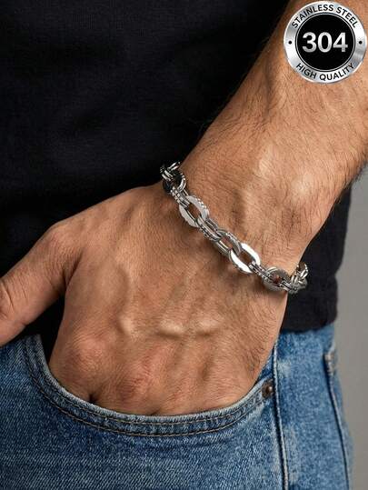 1pc Fashion Versatile Hip-Hop Style Men's Stainless Steel Bracelet, Simple Casual Streetwear