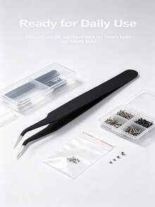 Bend Pointed Black Anti-Static Tweezers Suitable For Manual Use Such As Nail Art And Eyelash Beautification - A - View 3