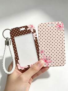 Soft Pink Lily Polka Dot Pattern Personalized Retractable Card Holder, Keychain Pendant Bag Charm, Student ID & Transit Card Protector, Suitable For Office Workers And Students Daily Use - Multicolor - View 6