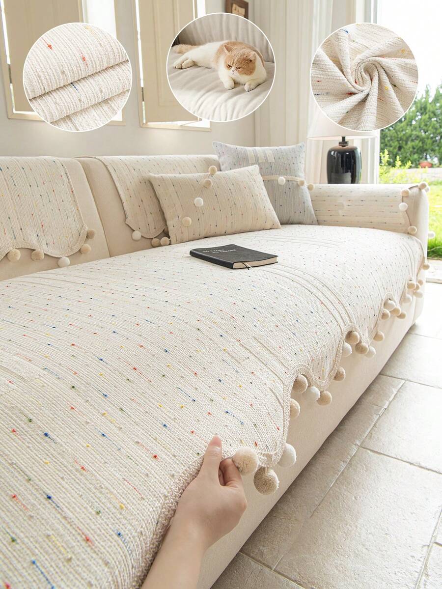 1PC Chenille Colorful Polka Dot Jacquard Sofa Cover, Cream Style Sofa Protective Seat Cushion, Pet Dirt-Resistant, Suitable For 1-4 Seater Sofa Decorative Slipcover, Machine Washable