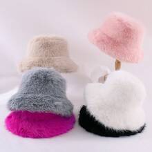 1 pieza Sombrero de cubo de mujer estilo Y2K esponjoso y grueso de piel, adecuado para días extremadamente fríos, actividades al aire libre en la nieve, uso diario, cálido en invierno - Rosa Fucsia - Ver 3